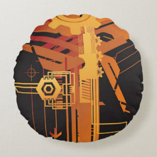 Technical halftone background round pillow