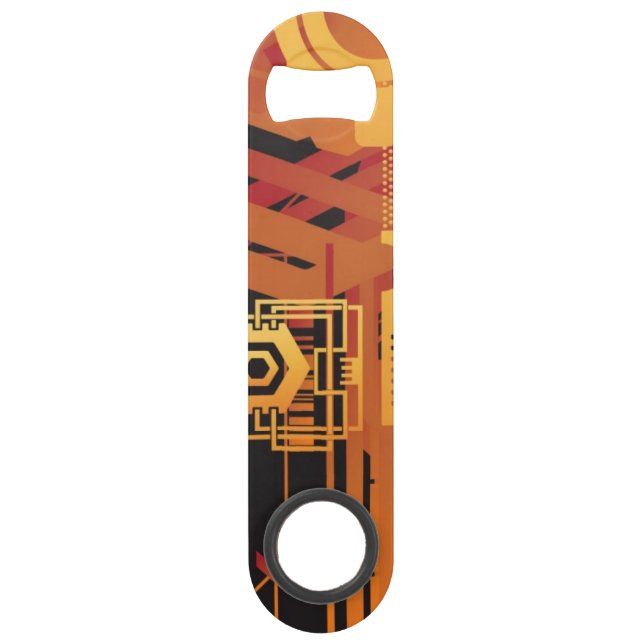 Technical halftone background speed bottle opener (Front)