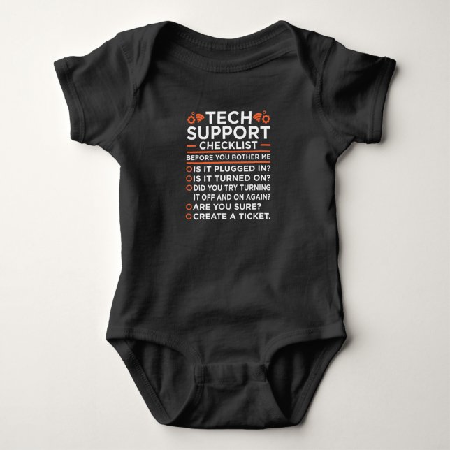 Technical Support Checklist Computer IT Programmer Baby Bodysuit (Front)