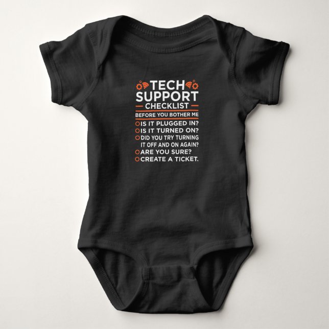 Technical Support Checklist Computer IT Programmer Baby Bodysuit (Front)
