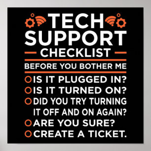 Technical Support Checklist Computer IT Programmer Poster