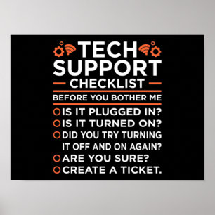 Technical Support Checklist Computer IT Programmer Poster