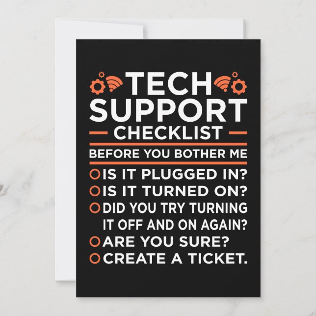 Technical Support Checklist Computer IT Programmer Thank You Card (Front)