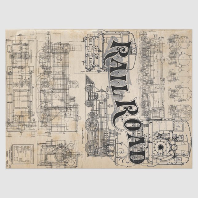 Technical Train Drawings Tissue Paper (Front)