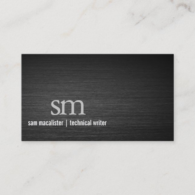 Technical Writer Black Metal Monogram Computer Business Card (Front)