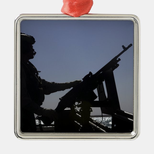 Technician manning an M240 machine gun in Iraq Metal Ornament (Front)