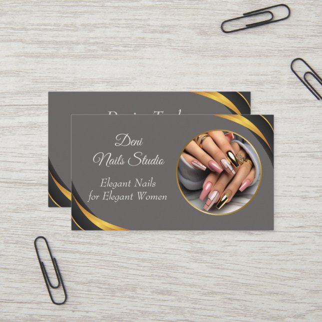 Technicien Nail Carte de visite - Chic, Editable D (Devant/Arrière en situation)