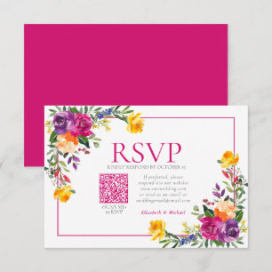 Technicolor Boho Floral QR Code Wedding RSVP Card