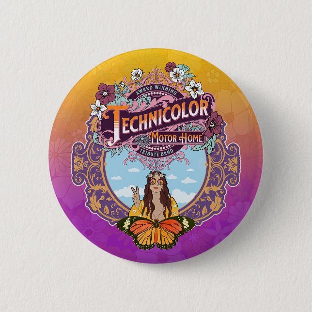 Technicolor Peace Lady 2 Inch Round Button (Front)