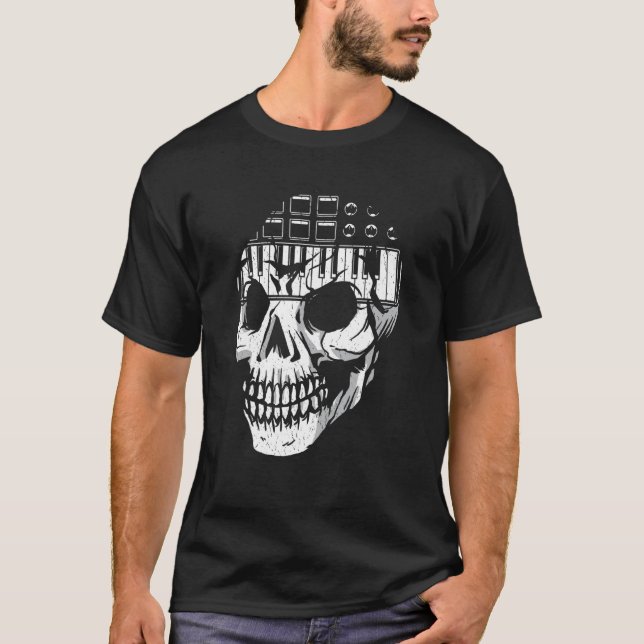 Techno Analogue Modular Synthesizer Skull Synth Ne T-Shirt (Front)
