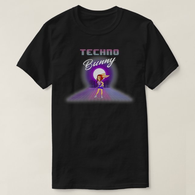 Techno Bunny Hula Hoop 80s Throwback  T-Shirt (Design Front)