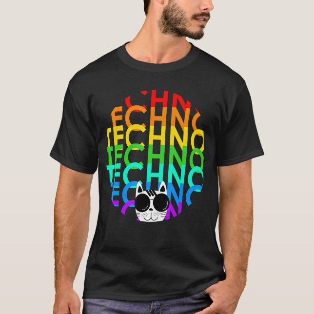 Techno Cat Dub Step Electro Music Synthesizer T-Shirt (Front)