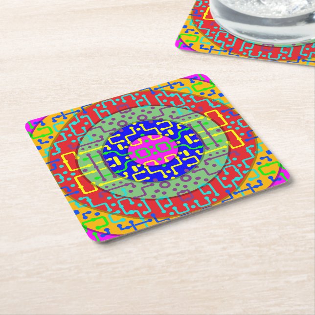 Techno Circus Square Paper Coaster (Angled)