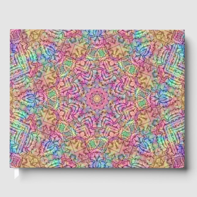 Techno Colour Vintage Fractal Kaleidoscope Guest Book (Front)