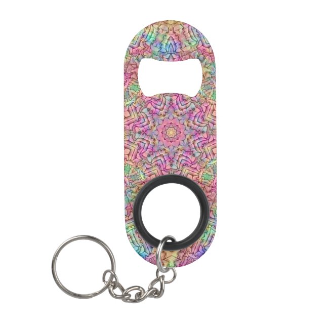 Techno Colour Vintage Fractal Kaleidoscope Keychain Bottle Opener (Front)