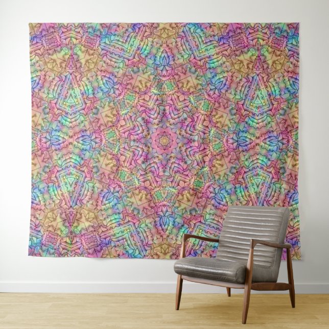 Techno Colour Vintage Fractal Kaleidoscope Tapestry (In Situ (Horizontal))