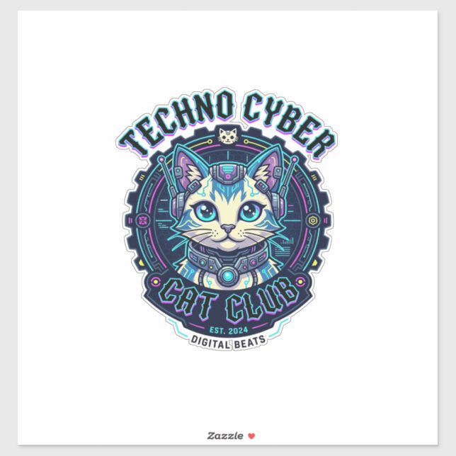 Techno Cyber Cat Funny Cat Lover Design - Techno C (Sheet)