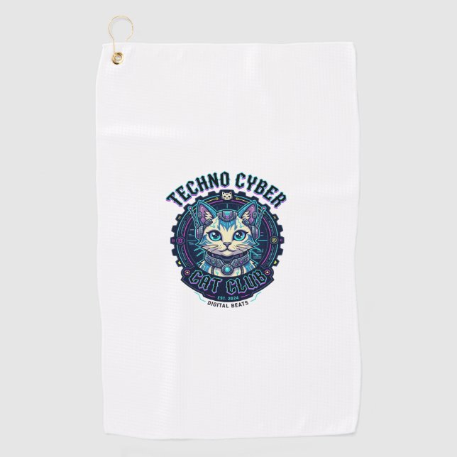 Techno Cyber Cat Funny Cat Lover Design - Techno C Golf Towel (Front)