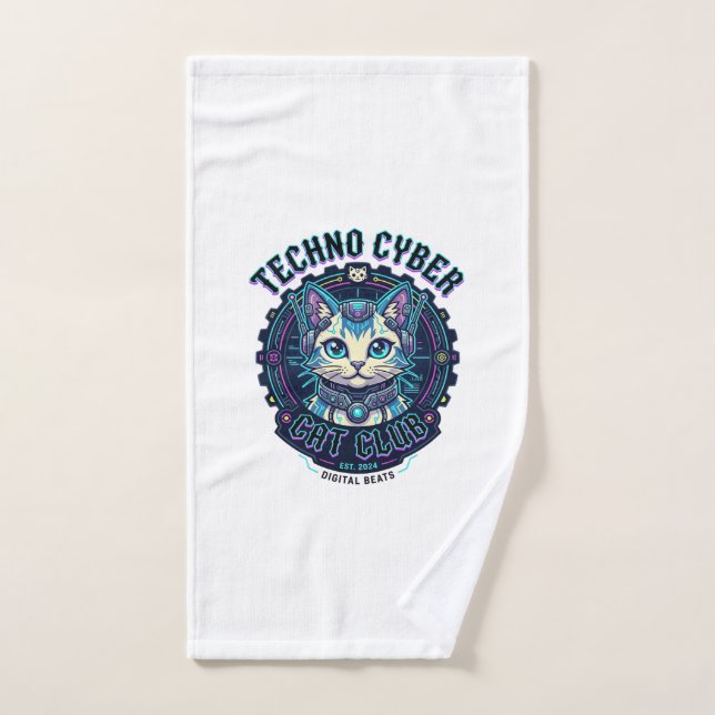 Techno Cyber Cat Funny Cat Lover Design - Techno C Hand Towel (Hand Towel)