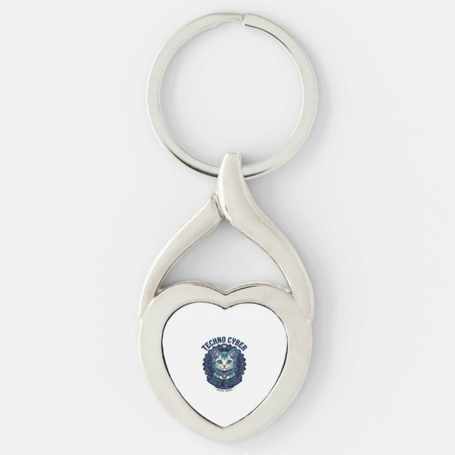 Techno Cyber Cat Funny Cat Lover Design - Techno C Keychain (Front)