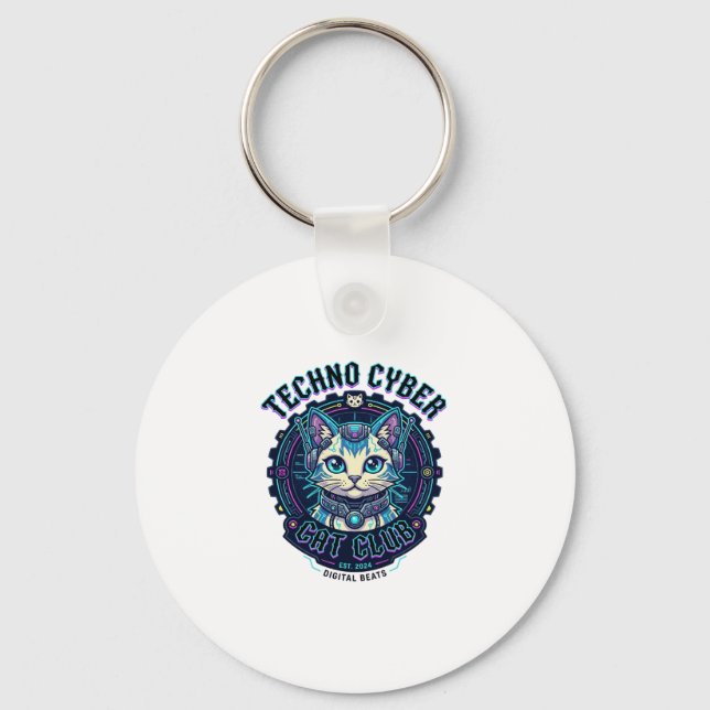 Techno Cyber Cat Funny Cat Lover Design - Techno C Keychain (Front)
