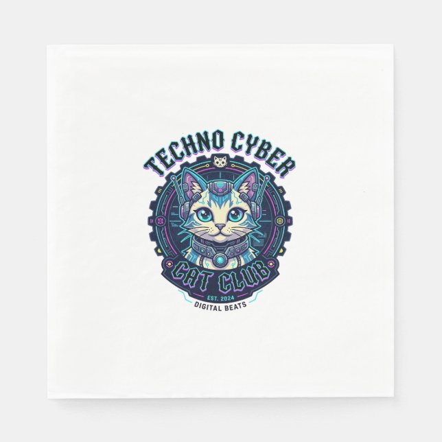 Techno Cyber Cat Funny Cat Lover Design - Techno C Napkin (Front)