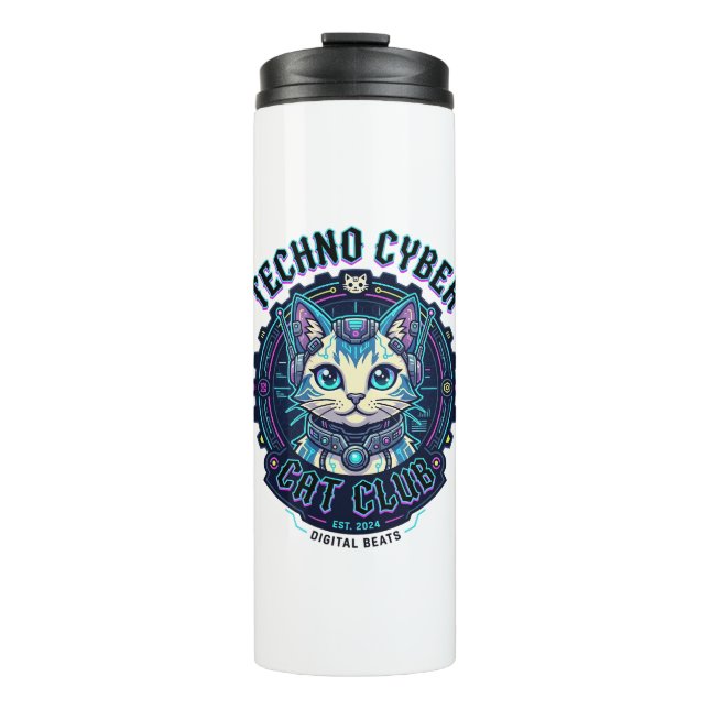 Techno Cyber Cat Funny Cat Lover Design - Techno C Thermal Tumbler (Front)