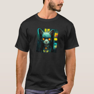Techno Cyber Cat Wearing Goggles Cyberpunk Aesthet T-Shirt