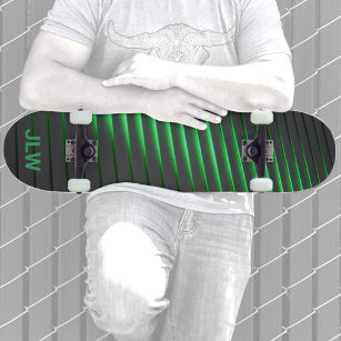 Techno Cyber Green Stripes Black Skateboard