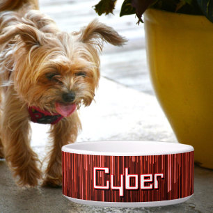 Techno Cyberspace Red and Black Personalized Pet Bowl