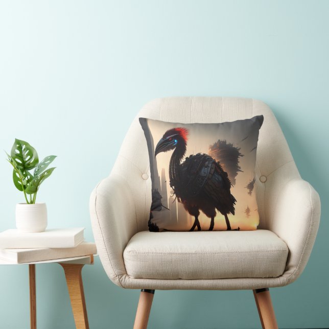 "Techno-Feathers: The Futuristic Emu Robot" Throw Pillow (Chair)