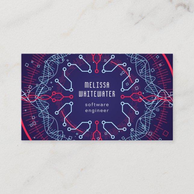 Techno Flat Sleek Colourful Business Card (Front)