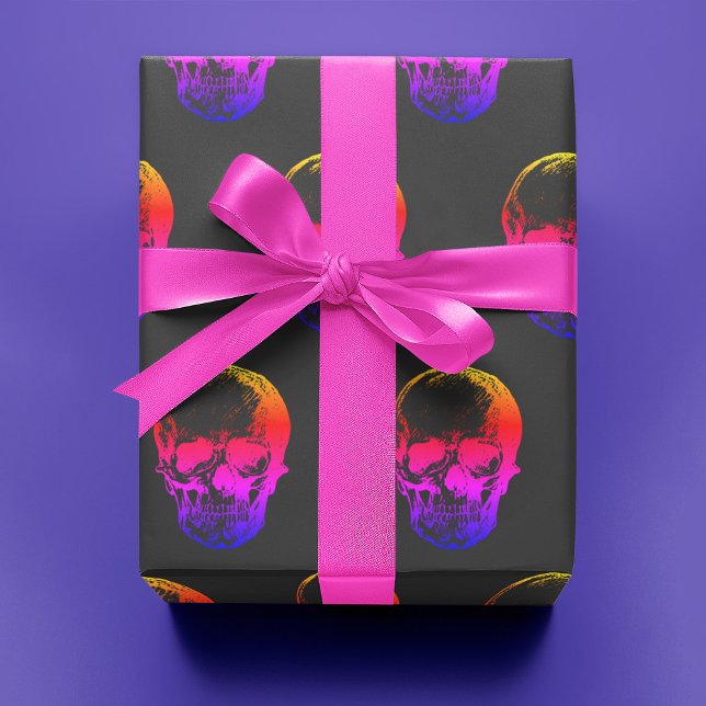 Techno Holographic Skull on Grey |  Wrapping Paper (Creator Uploaded)