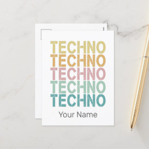 Techno House Retro Lettering Electro Vintage Rave Holiday Postcard
