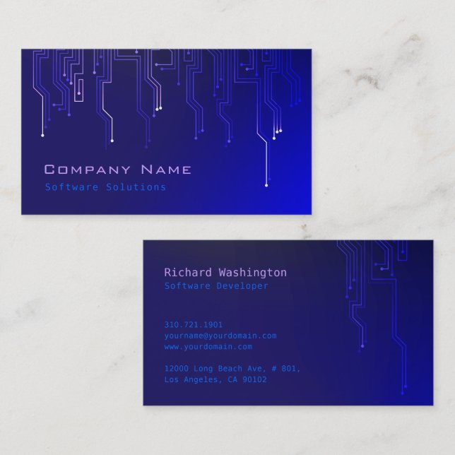 Techno Modern Design Business Card - Blue (Front/Back)