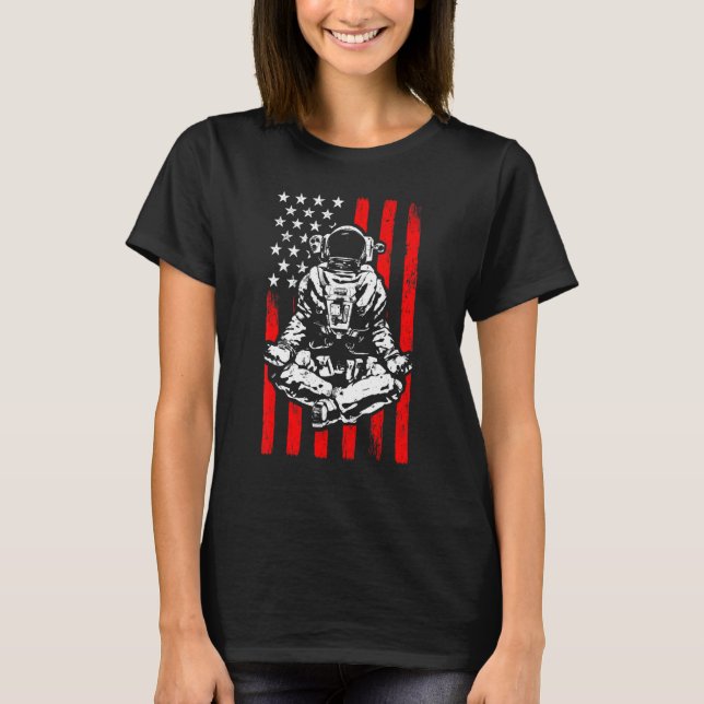 Techno Rave Edm Festival Trippy Yoga Astronaut Usa T-Shirt (Front)