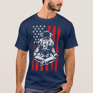 Techno Rave EDM Festival Trippy Yoga Astronaut USA T-Shirt