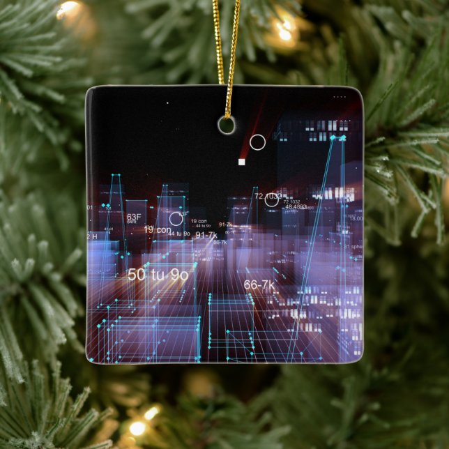 Technological digital city  ceramic ornament (Tree)