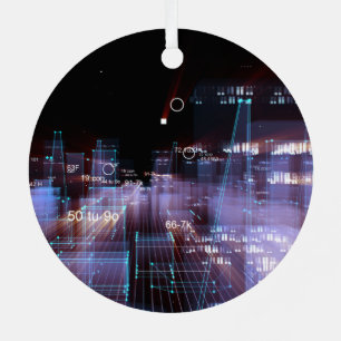 Technological digital city metal ornament