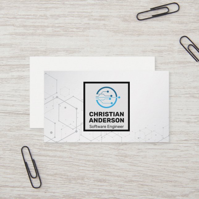 Technology Circuitry Logo Business Card (Front/Back In Situ)