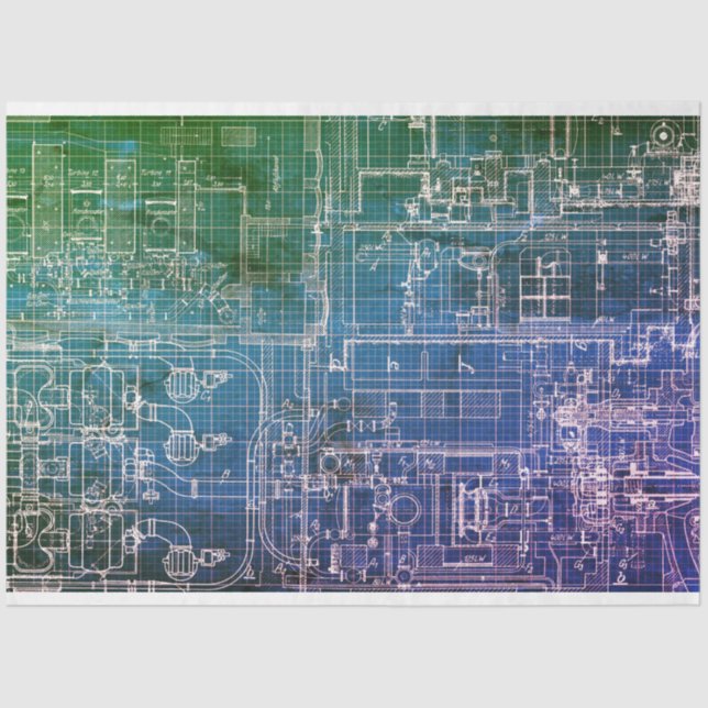 Technology Engineer Blueprint Decoupage Tissue Paper (Front)