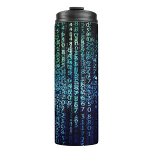 Technology Matrix Binary Code Blue Green Thermal Tumbler