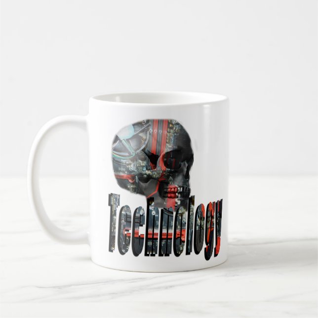 Technology Minded Skull Logo, Coffee Mug (Left)