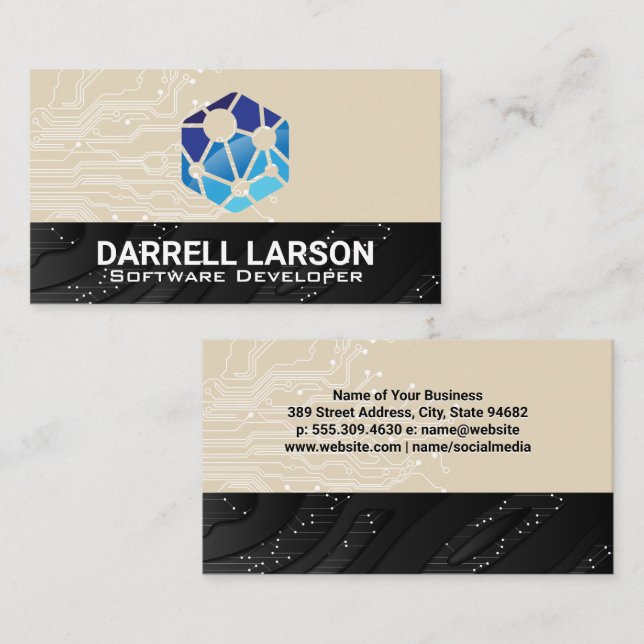 Technology Network Logo | Circuits Tech Background Business Card (Front/Back)