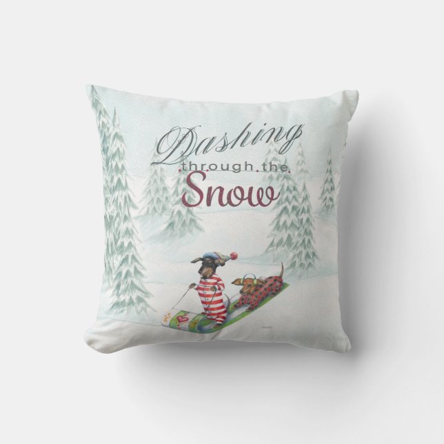 Teckels se précipitant par le coussin de neige (Recto)