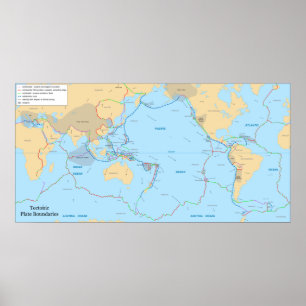 Tectonic Plates and Movement Vectors World Map Poster