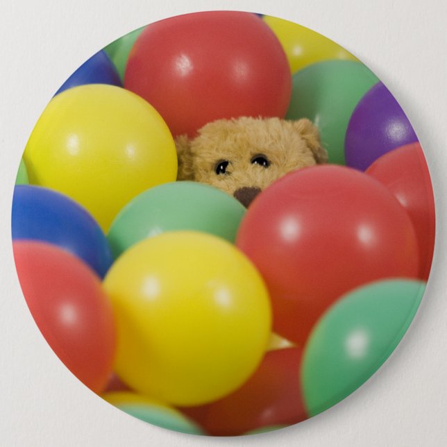 Ted in the ball pool 6 inch round button (Front)
