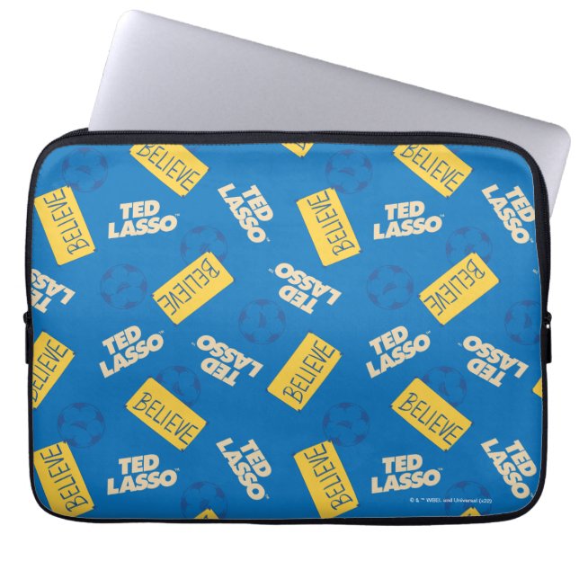 Ted Lasso | Believe Sign and Ball Toss Pattern Laptop Sleeve (Front)