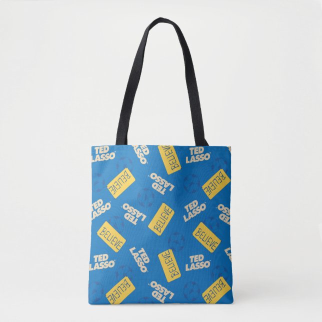 Ted Lasso | Believe Sign and Ball Toss Pattern Tote Bag (Front)