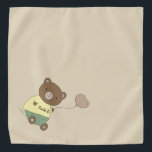 Tedd E. Teddy Bear Khaki Personalized Pet Bandana<br><div class="desc">Khaki background, and a cute teddy bear with a pink nose... holding a balloon. On his belly, he has your pet's name. Background colour is customizable, as are the font, font colour, and name... using the edit menu. Make it your own! When you wear Boagie's cute designs, you are helping...</div>